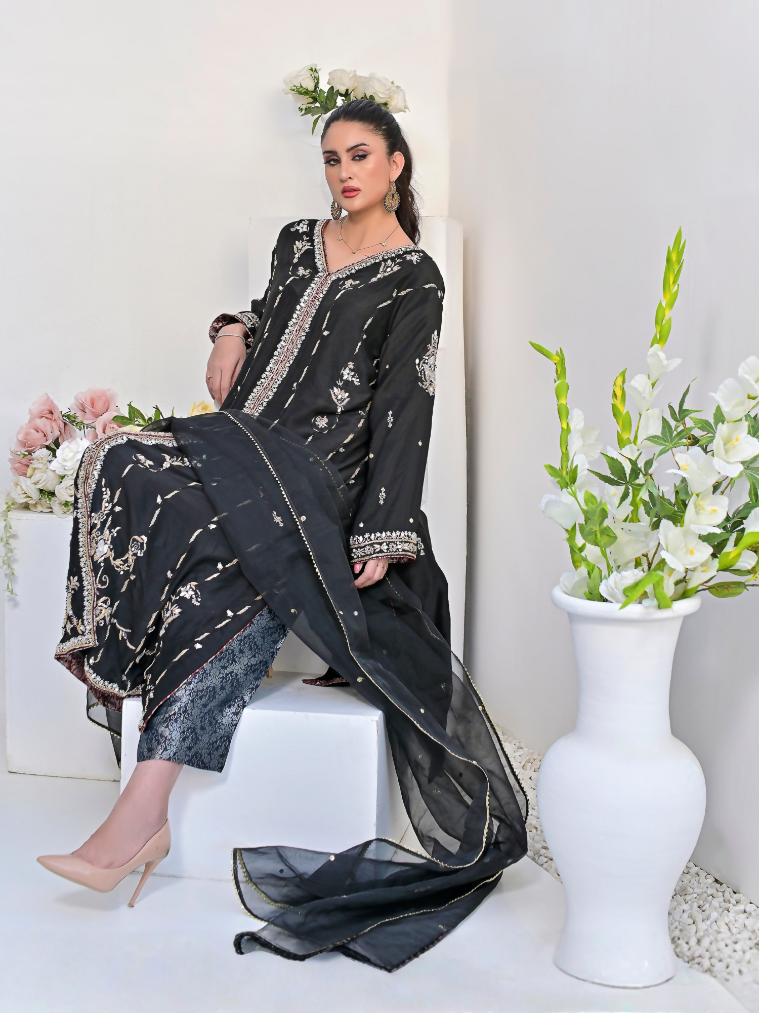 Ruby's Couture Wedding Collection Pure Silk Embroidered Stitched 3-Piece Suit-Zabil