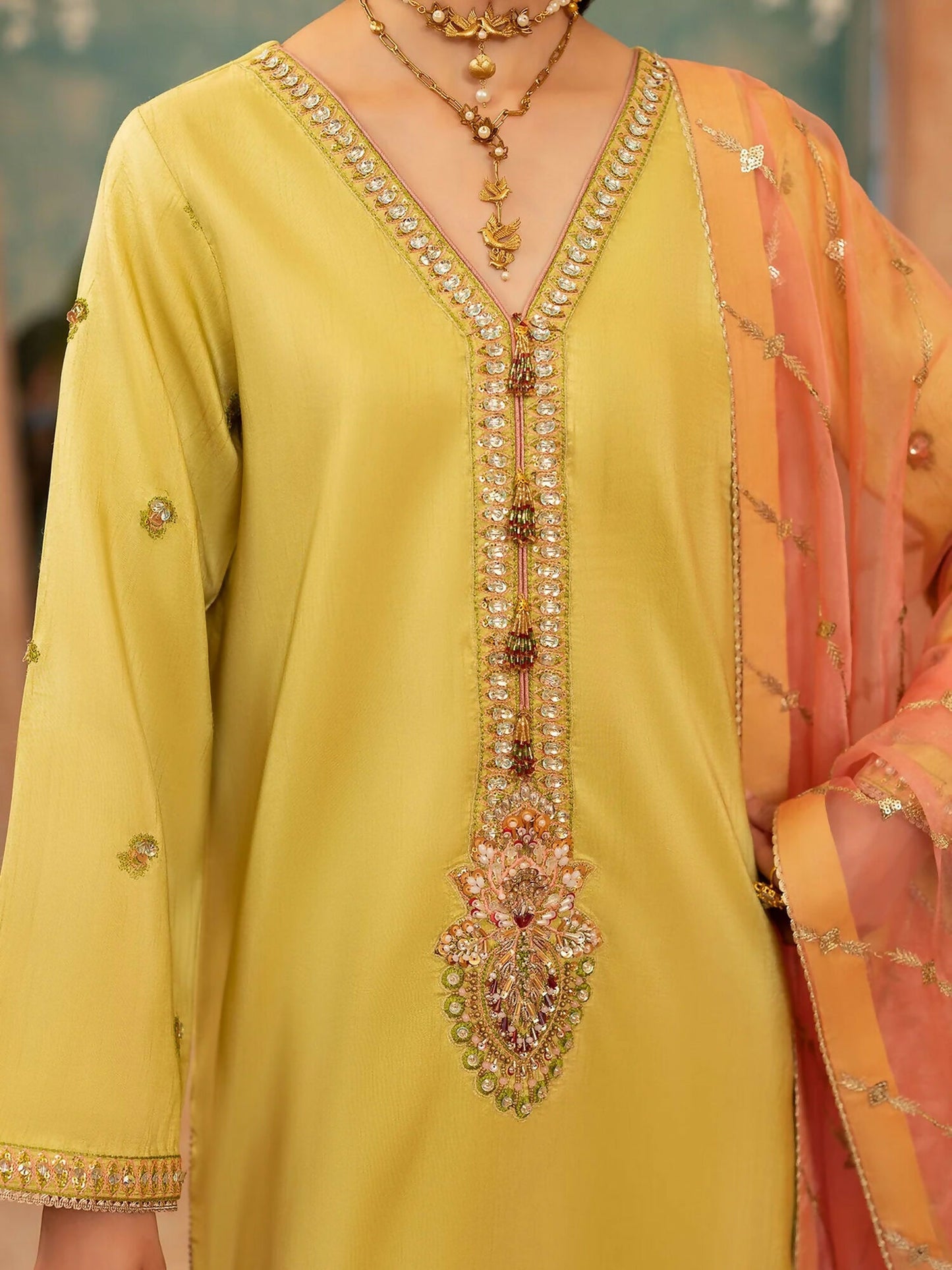 Shurooq Kanpur 1912 Silk Embellished Stitched 3-Piece Suit-Kaiserbagh