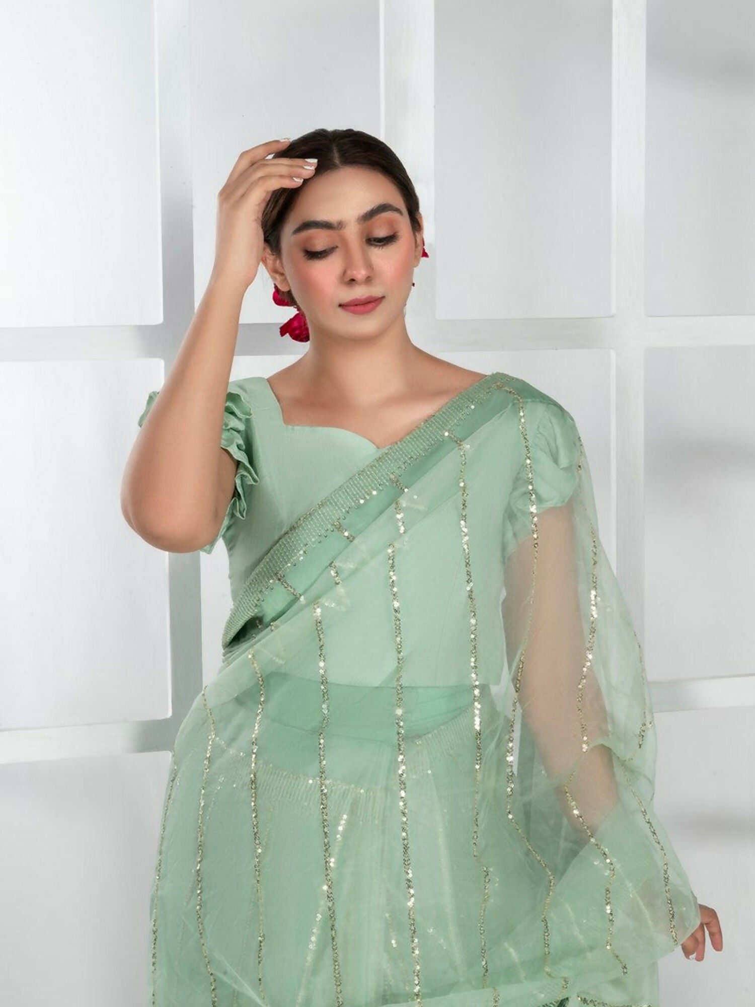 Imran Aftab Lux Winter Wedding Organza Embroidered Unstitched Saree-IASC-30