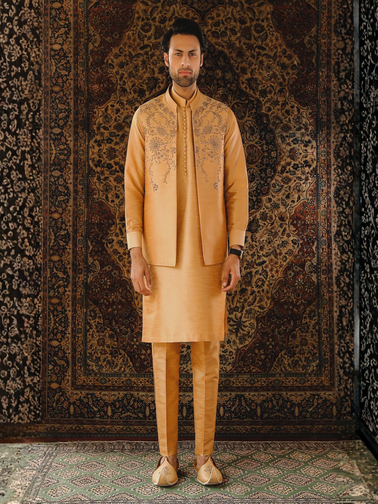 Gem Garments The Sartorial Edit Raw Silk Embellished Waistcoat-Sargon