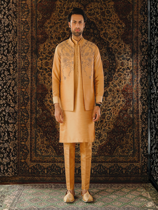 Gem Garments The Sartorial Edit Raw Silk Embellished Waistcoat-Sargon