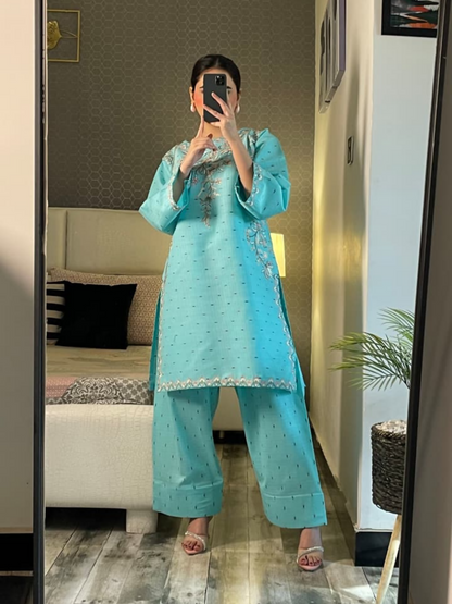 Tehzeeb Libas Cotton Embroidered Stitched 2-Piece Suit-Layla