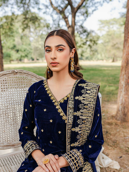 Panache Apparel Velvet Edit Micro Velvet 9000 Embroidered Stitched 3-Piece Suit-Lamisa