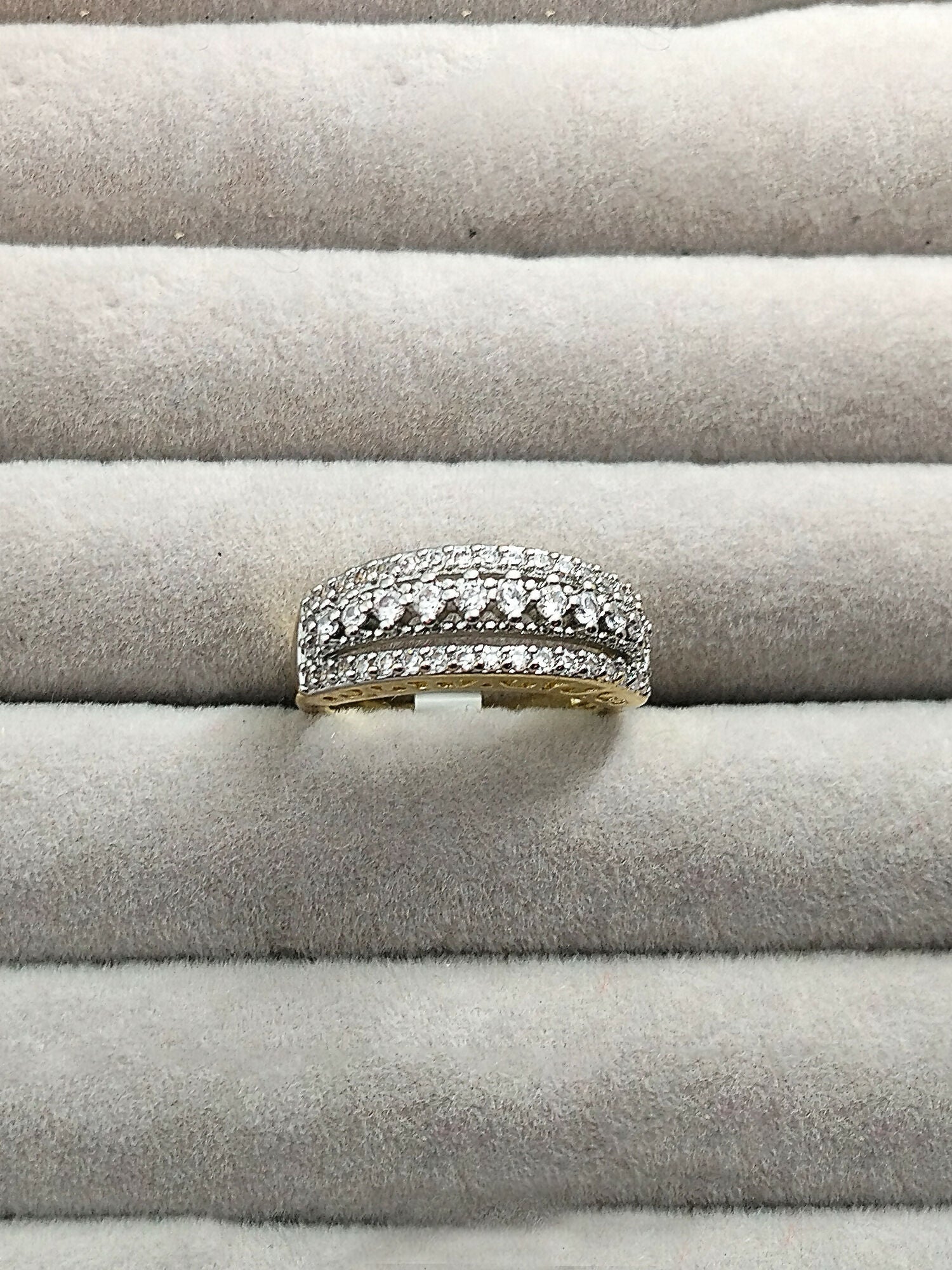 H&A Jewellery dual-tone cubic zirconia band ring with triple-row design