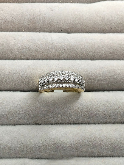 H&A Jewellery dual-tone cubic zirconia band ring with triple-row design