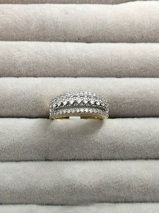 H&A Jewellery dual-tone cubic zirconia band ring with triple-row design