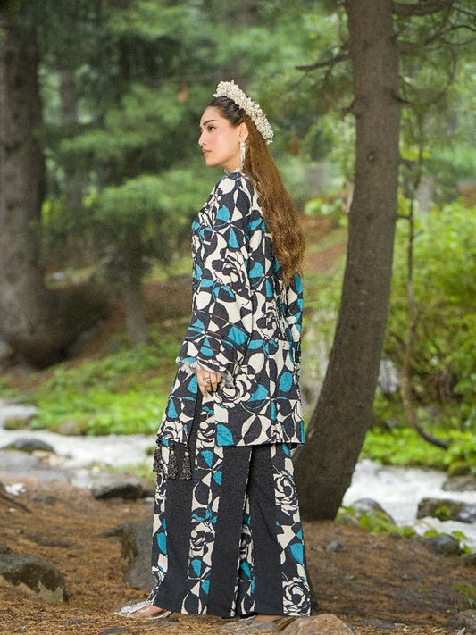 HU Studios Doriya Linen Printed Stitched 2-Piece Suit-Khwab-e-Naz
