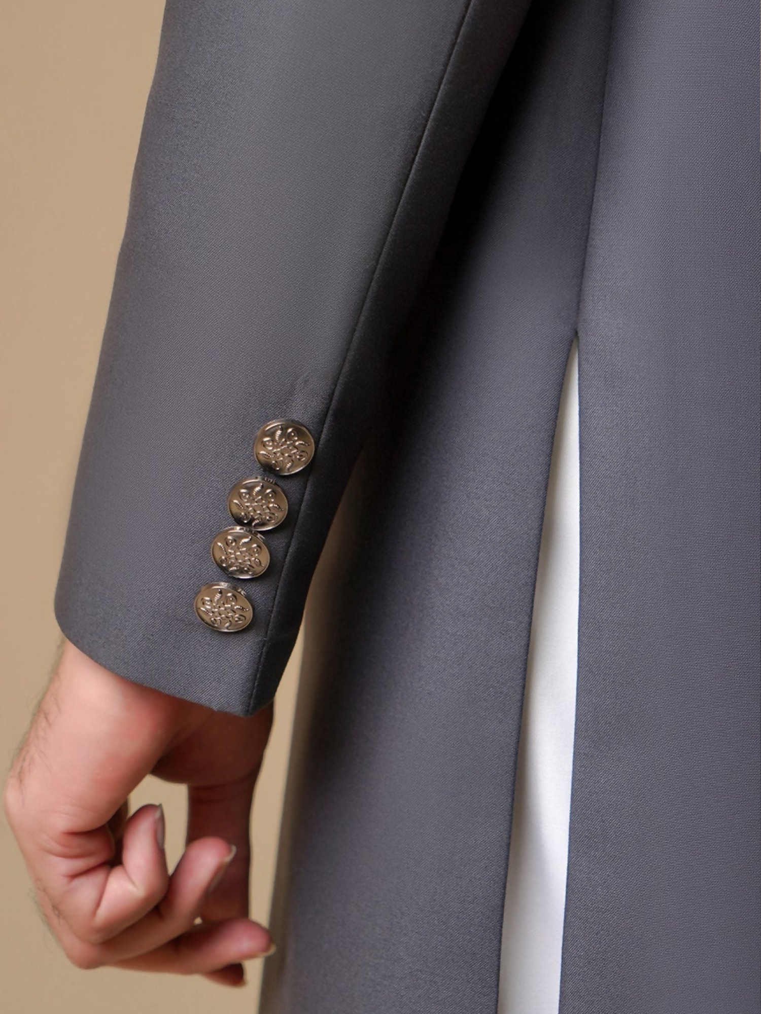 Gem Garments Janaan Jacquard Sherwani-Emience Grey