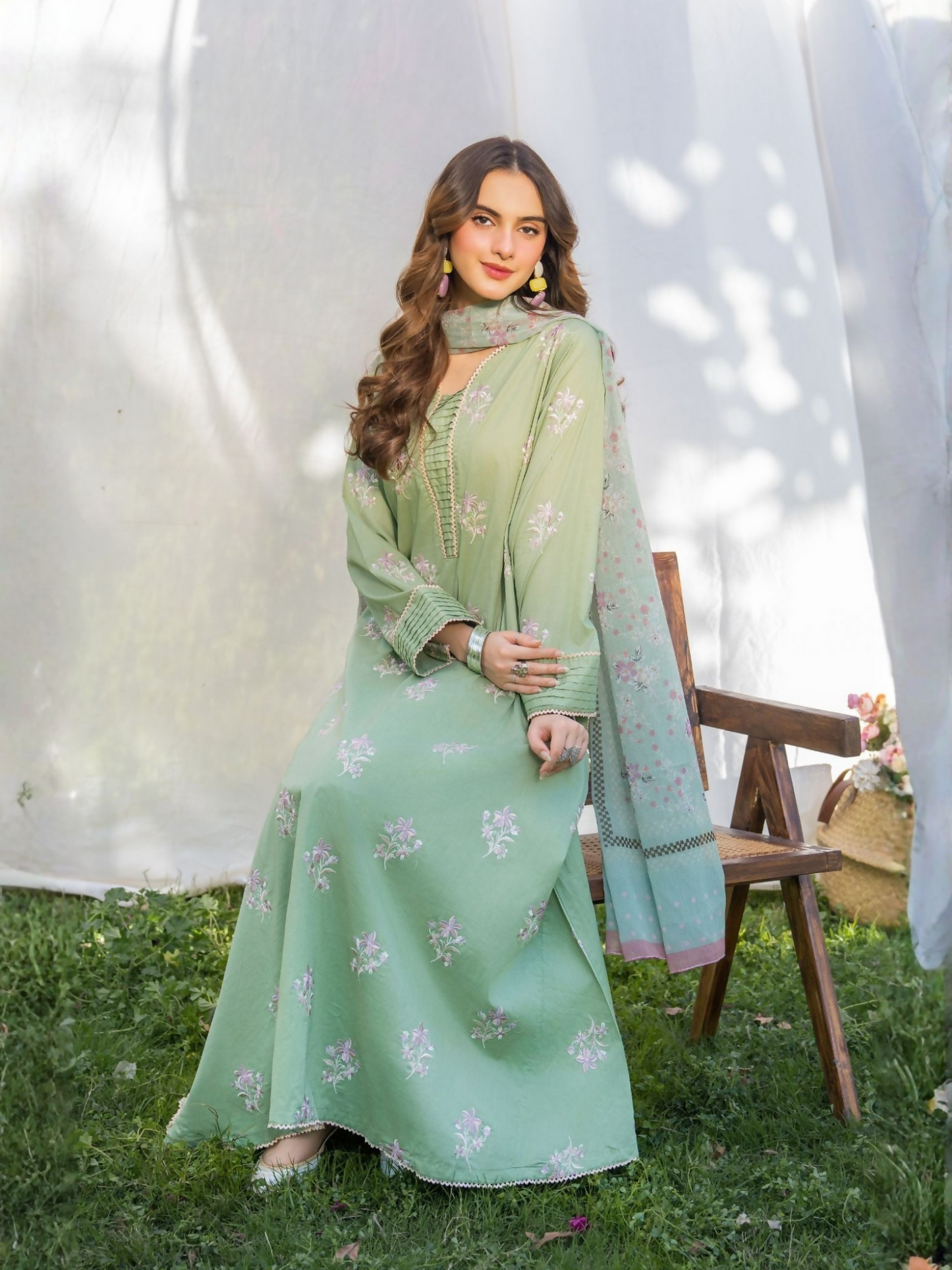 Mint Green Panache Apparel Karandi Embroidered Stitched Suit-Ornate