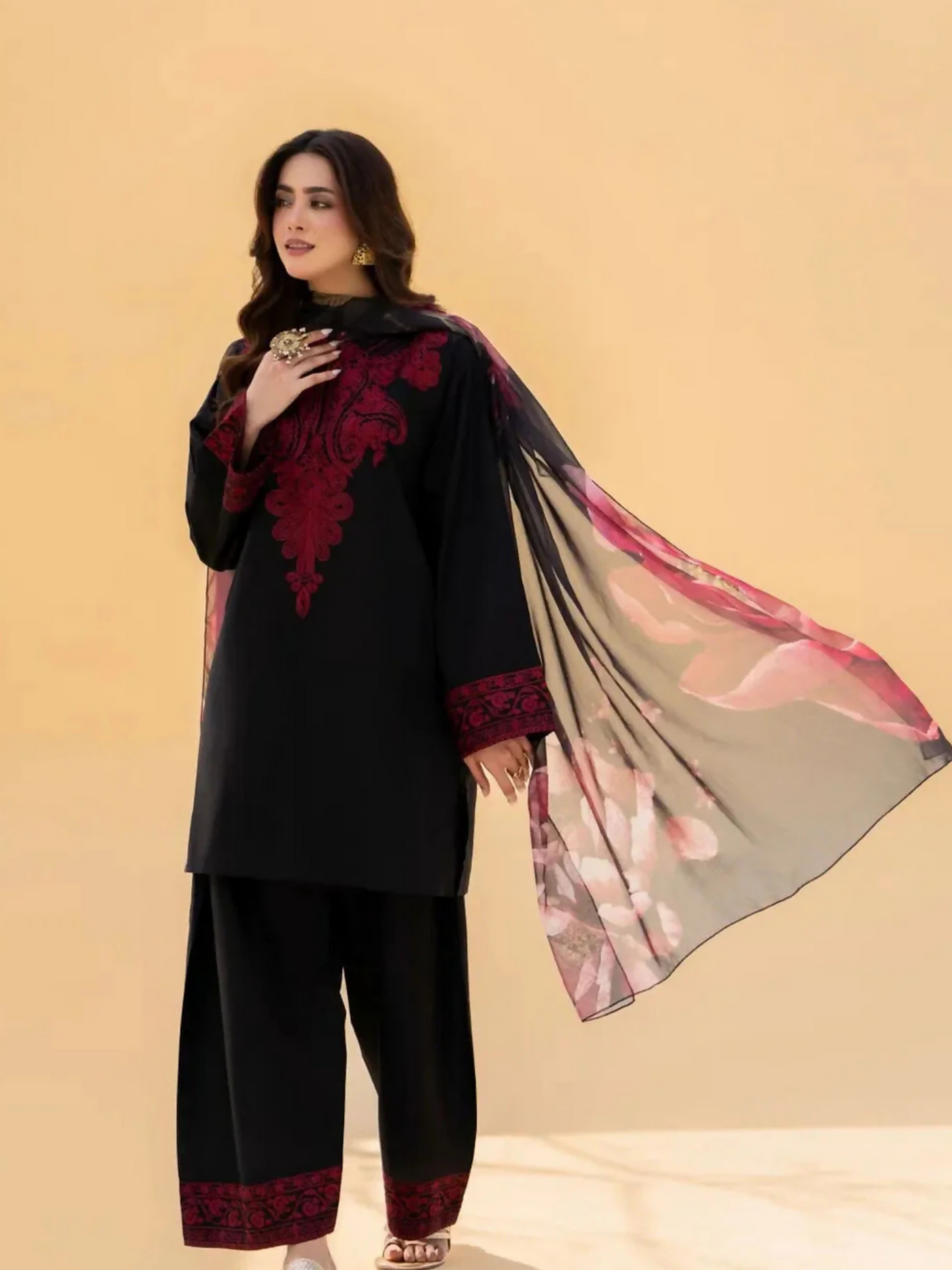 MH Cloth House Cotton Lawn Embroidered Stitched 3-Piece Suit-Mashal