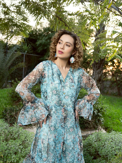 Panache Apparel Organza Printed Frock-Stock