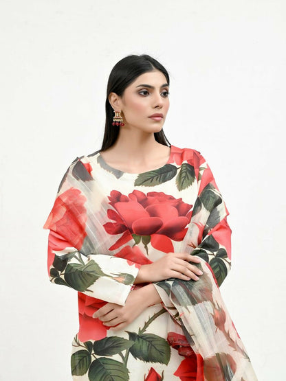 Imran Aftab Valentine's Day Raw Silk Printed Stitched 3-Piece Suit-IAVD 03