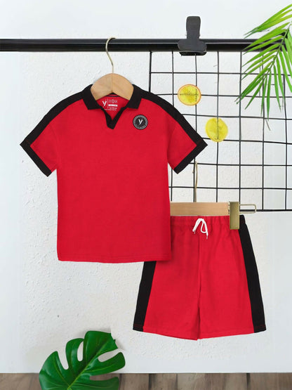 Red and Black Velvour Boys & Girls Printed Track Suit-VST67-B