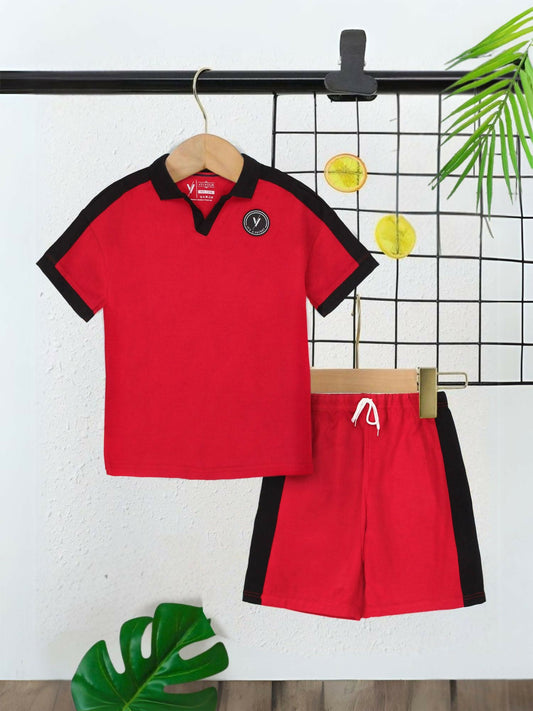 Red and Black Velvour Boys & Girls Printed Track Suit-VST67-B