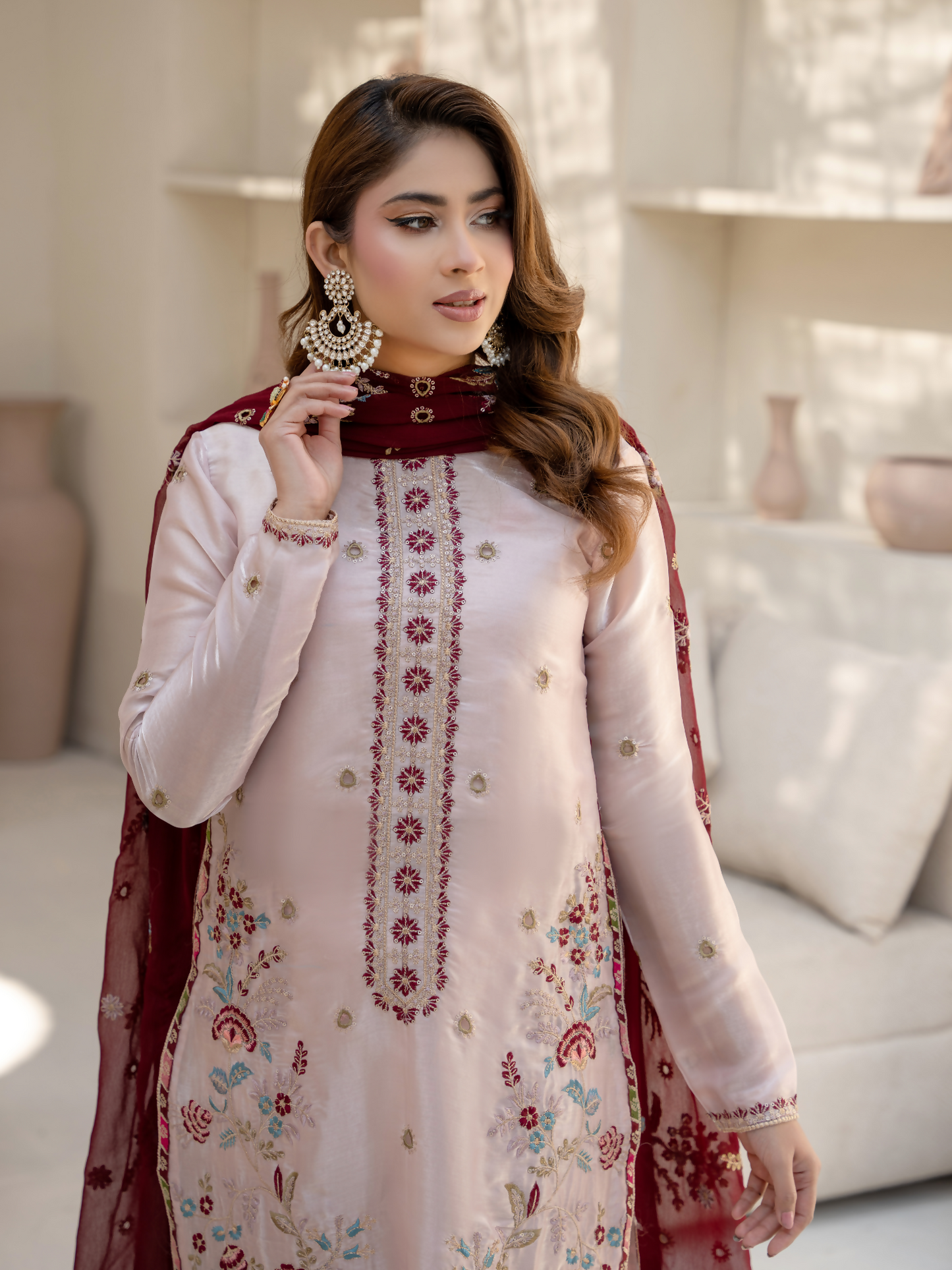 Noori Silk Embroidered Stitched 3-Piece Suit