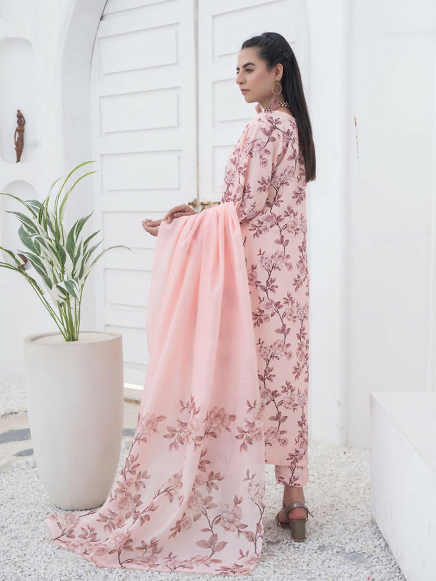 MH Cloth House Khaddi Net Embroidered Stitched 3-Piece Suit-Floral Poise