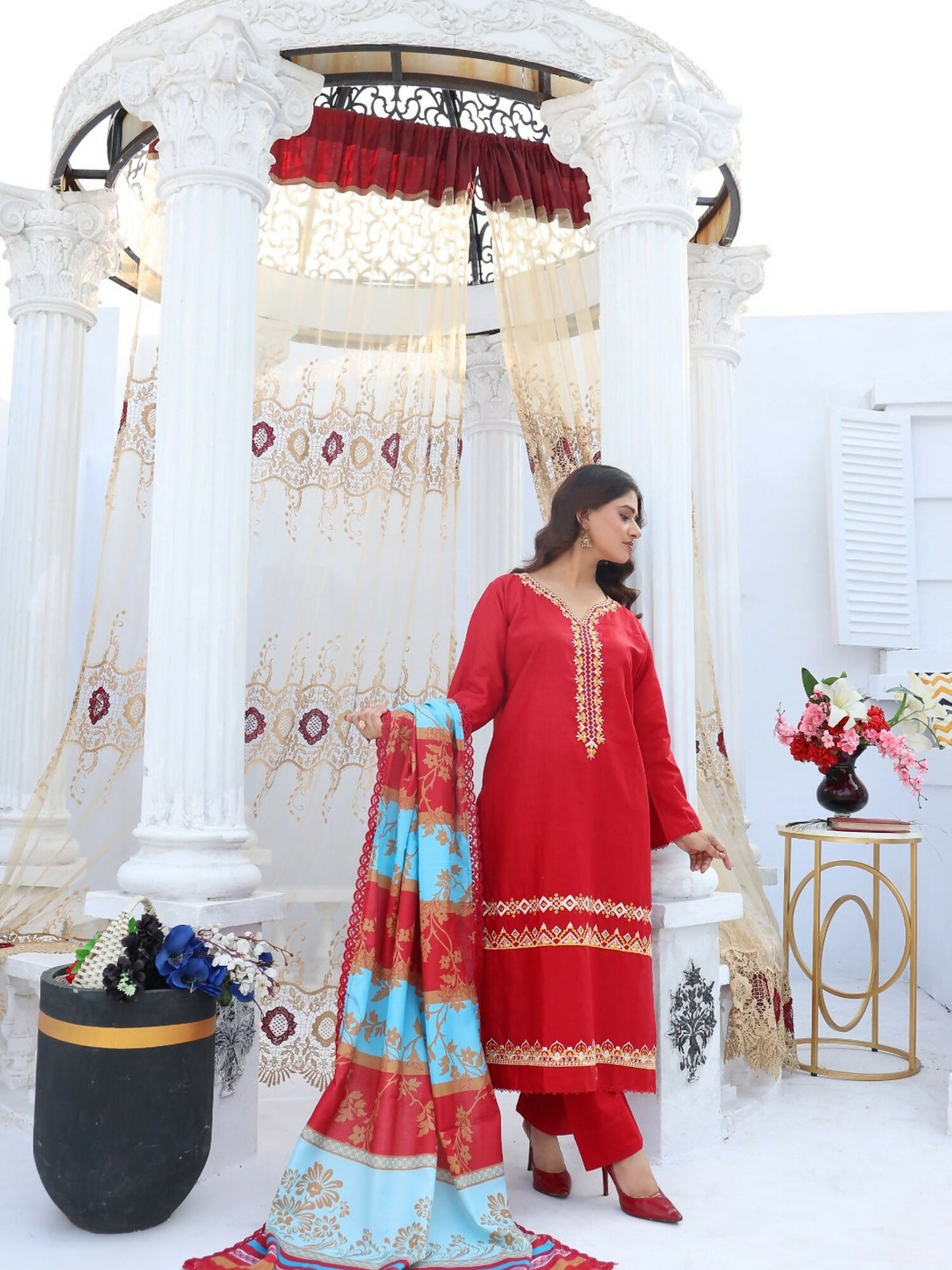 RB Pret & Couture Linen Embroidered Stitched 3-Piece Suit-05