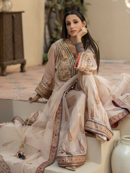 Shiza Hassan Chap Tilak Formals Pure Tusser Silk Embroidered Stitched 3-Piece Suit-Rosy Mist