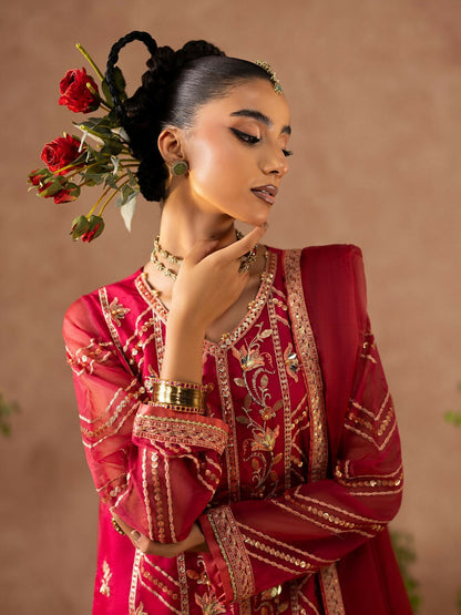 Shurooq Geet Organza Embroidered Stitched 3-Piece Suit-Shaan