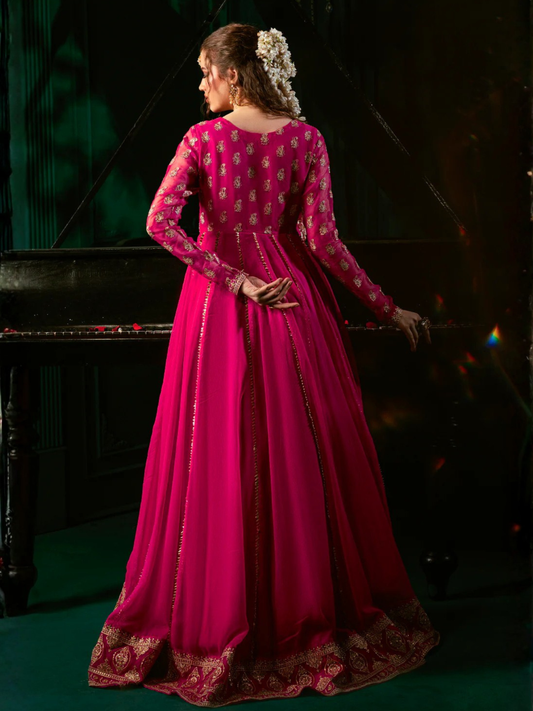 Pink Hani & Umaima Chiffon Embroidered Stitched 2-Piece Suit-Zumra