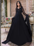 Black Hani & Umaima Chiffon Stitched 2-Piece Suit-Diya