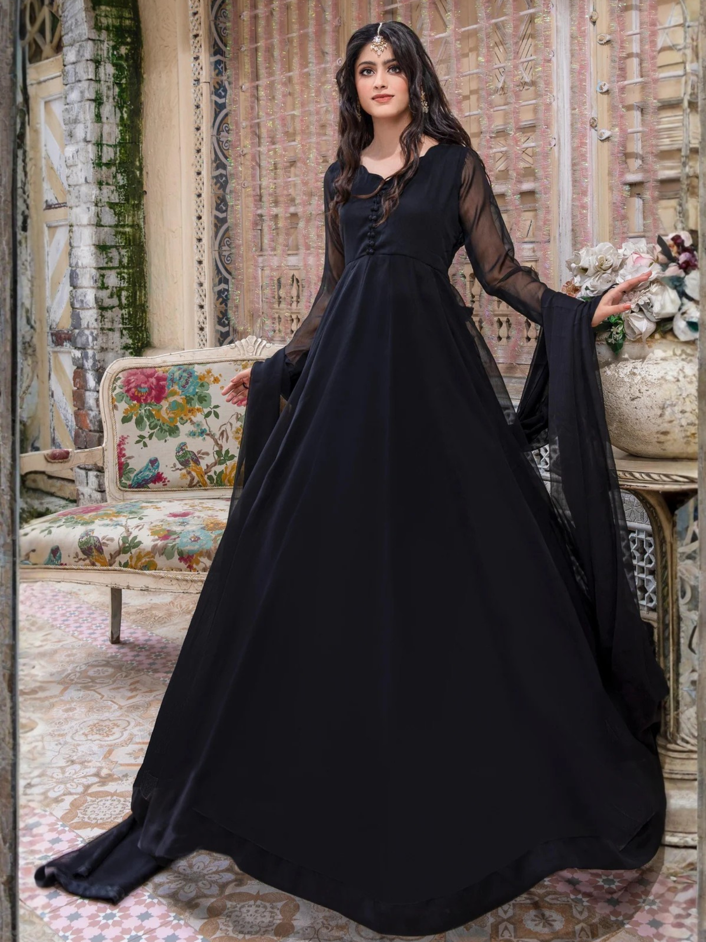 Black Hani & Umaima Chiffon Stitched 2-Piece Suit-Diya