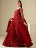 Maroon Hani & Umaima Chiffon Embroidered Stitched 2-Piece Suit-Uswa