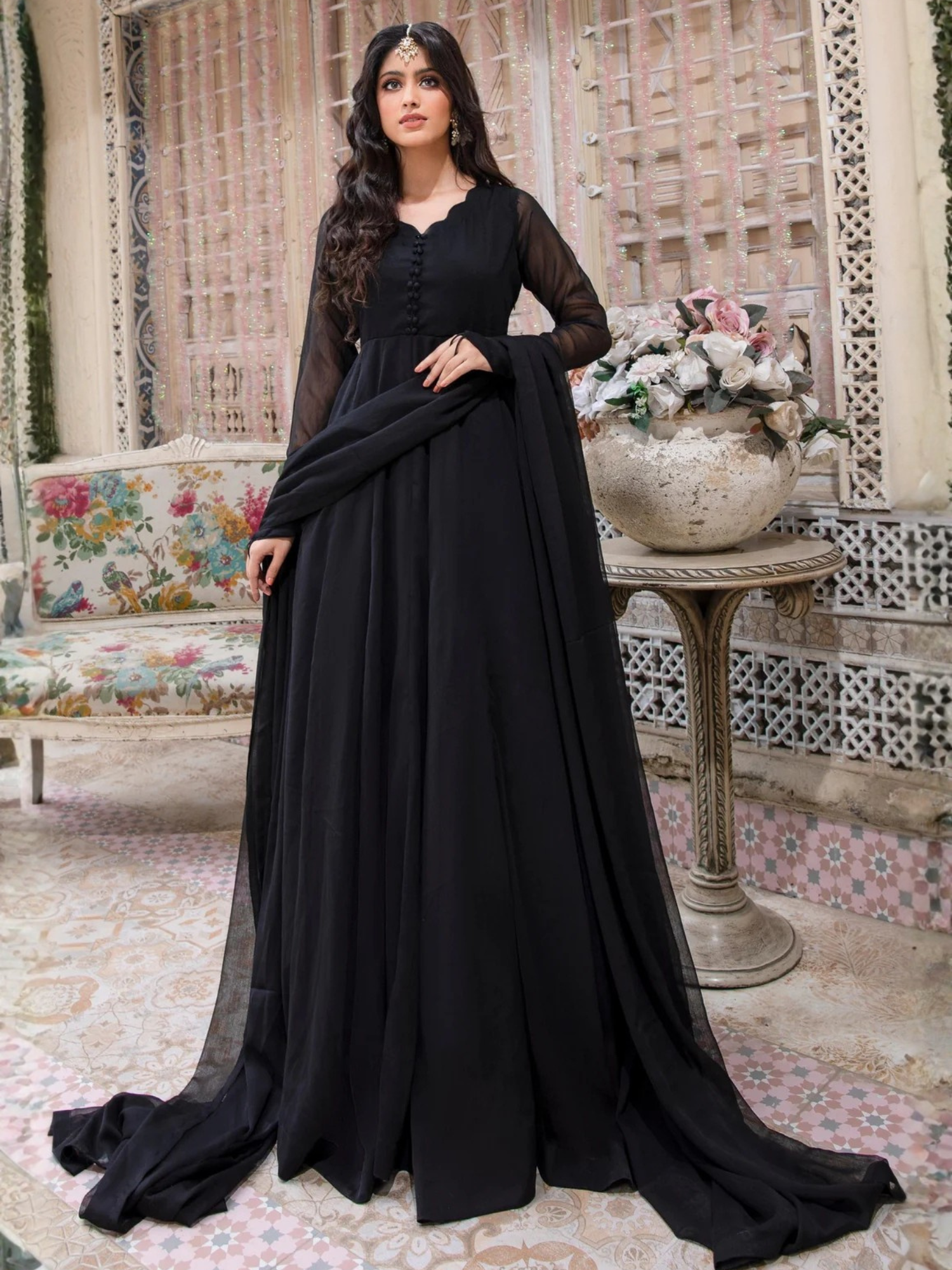 Black Hani & Umaima Chiffon Stitched 2-Piece Suit-Diya