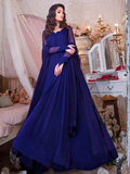 Blue Hani & Umaima Chiffon Stitched 2-Piece Suit-Mehak