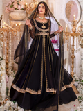 Black Hani & Umaima Chiffon Embroidered Stitched 2-Piece Suit-Mastaani