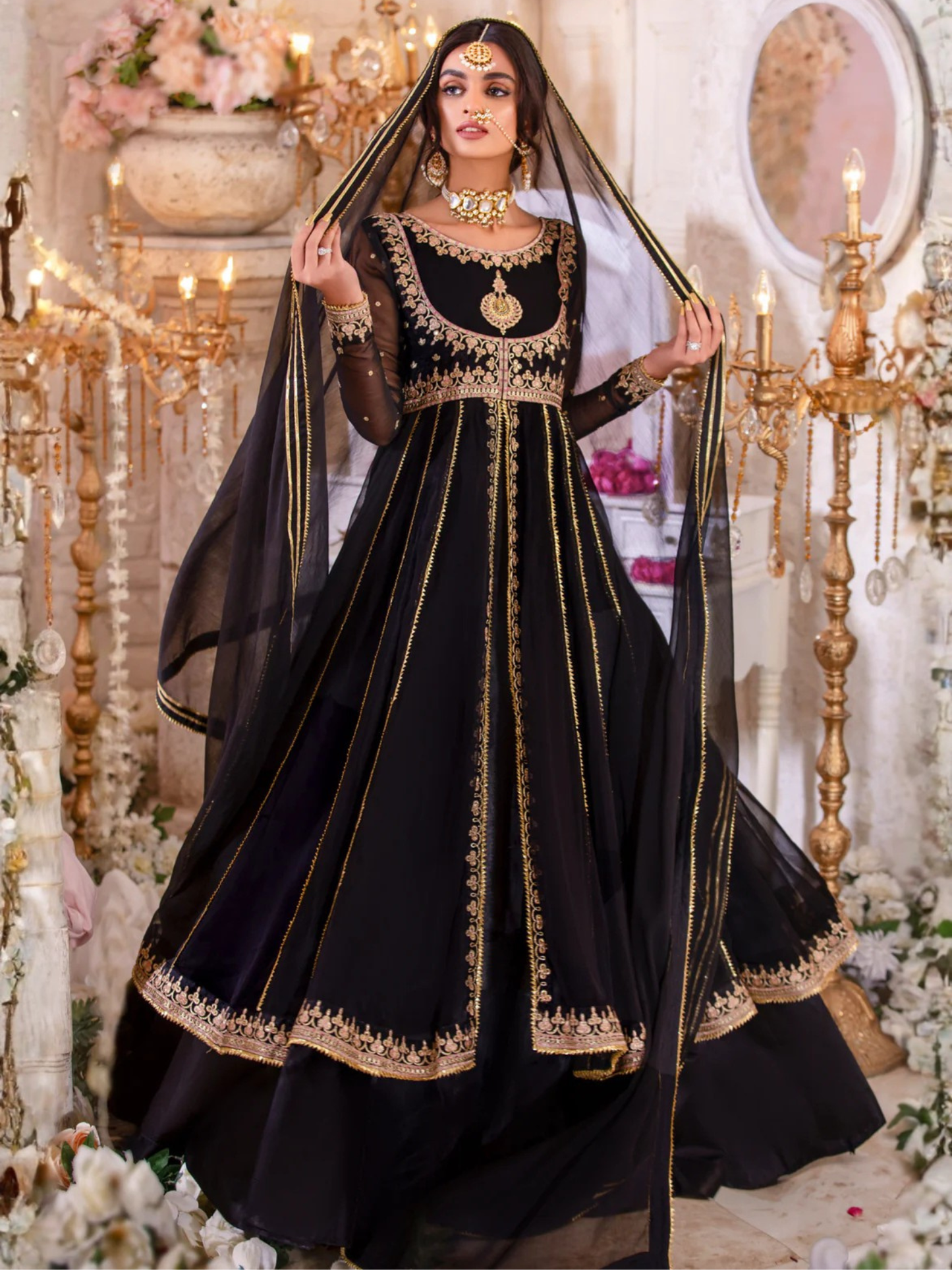 Black Hani & Umaima Chiffon Embroidered Stitched 2-Piece Suit-Mastaani