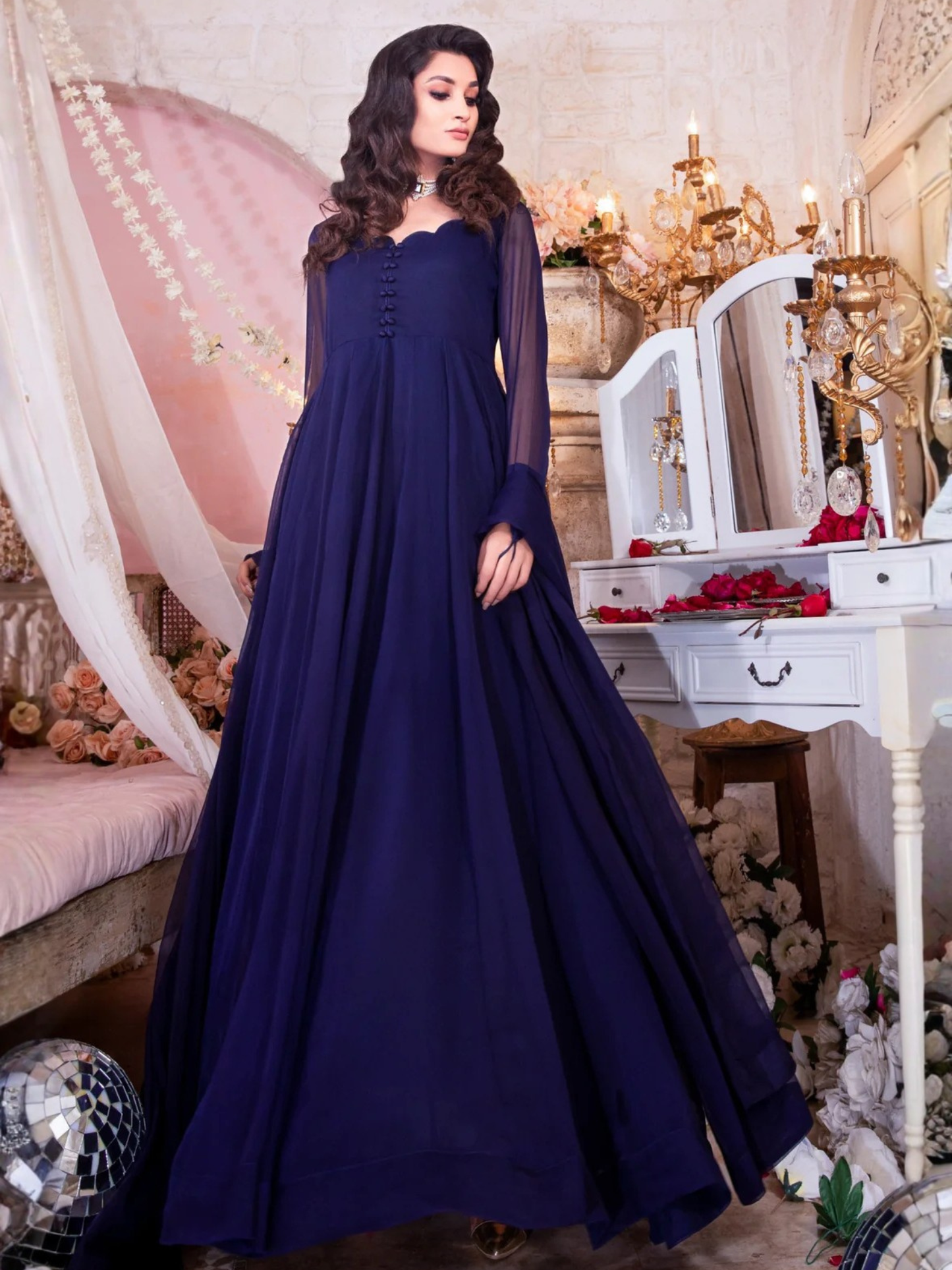 Blue Hani & Umaima Chiffon Stitched 2-Piece Suit-Mehak