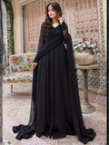 Black Hani & Umaima Chiffon Stitched 2-Piece Suit-Diya