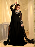 Black Hani & Umaima Chiffon Embroidered Stitched 2-Piece Suit-Abeer