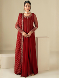 Maroon Hani & Umaima Chiffon Embroidered Stitched 2-Piece Suit-Uswa