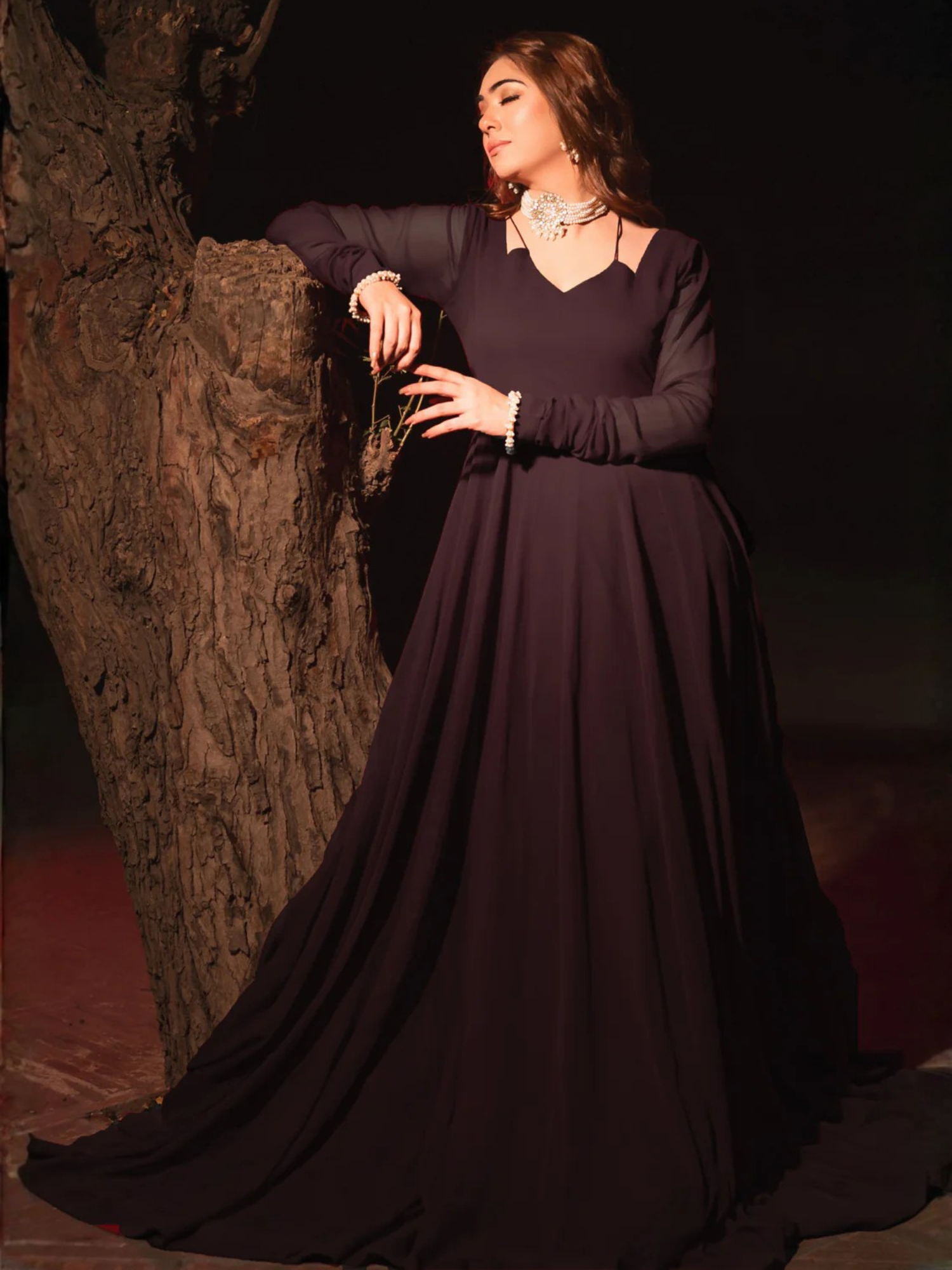Black Hani & Umaima Chiffon Stitched 2-Piece Suit-Ayla