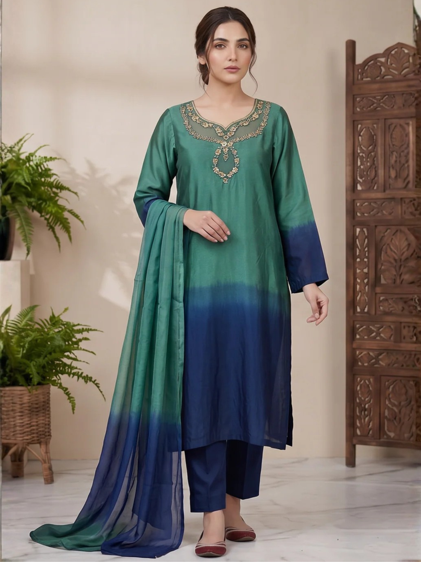 Sara Jahan Silk Embellished Stitched 3-Piece Suit-SJ-203
