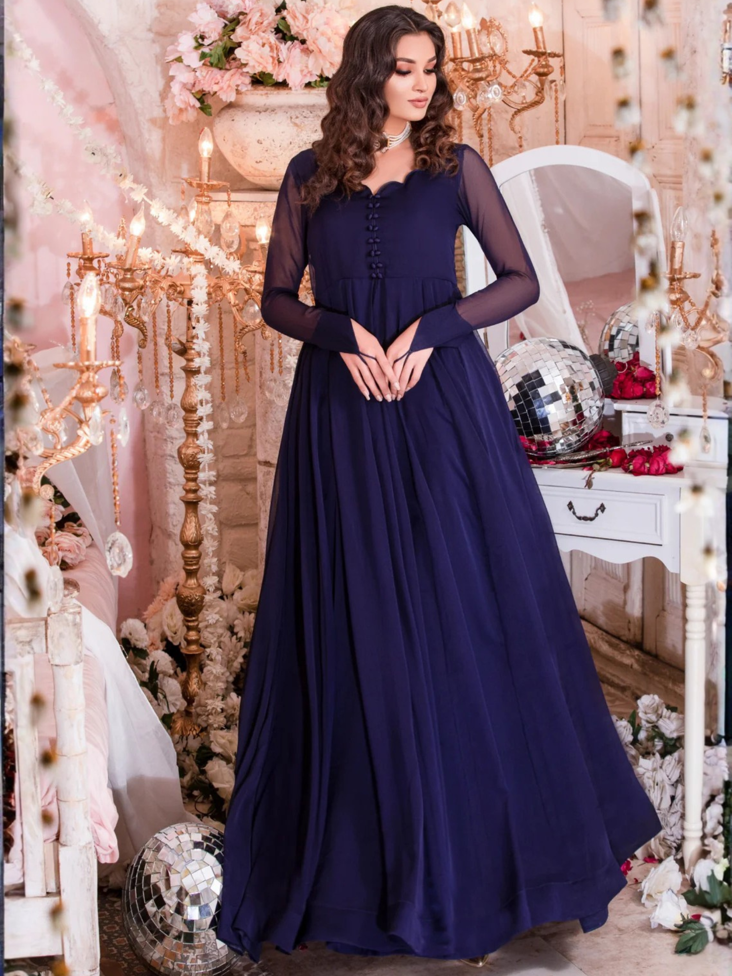 Blue Hani & Umaima Chiffon Stitched 2-Piece Suit-Mehak