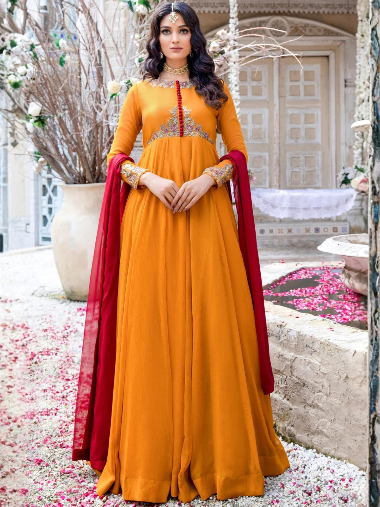 Hani & Umaima Chiffon Embroidered Stitched 2-Piece Suit-Rangreza