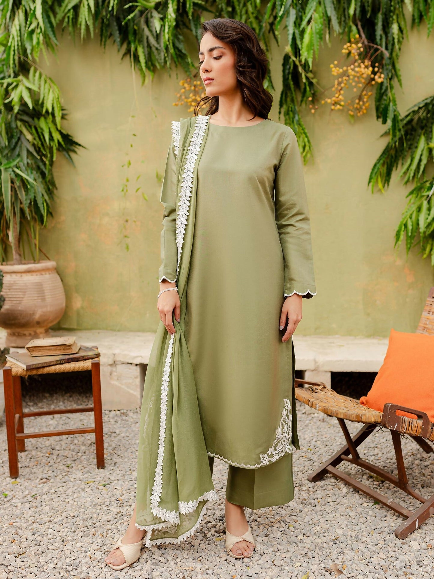 Allure By IH Katan Silk Embroidered Stitched 3-Piece Suit-Sage