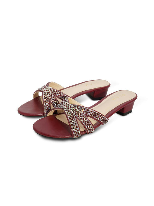 Maroon Royale Leather Women’s Slides-775