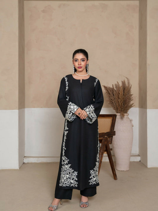 Stylish Collection Whisper Pret Linen Embroidered Stitched 2-Piece Suit-Black Margarita Embroidered