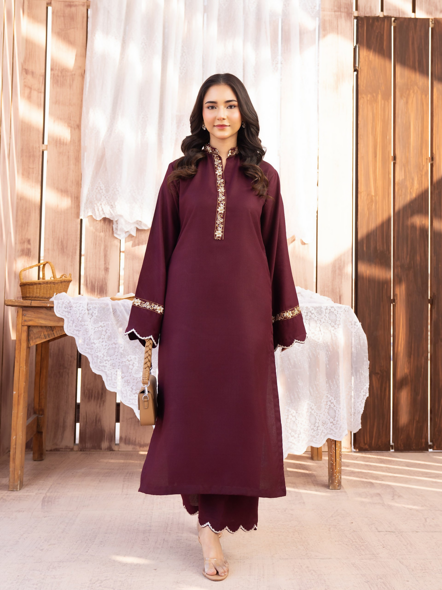 Panache Apparel Winter Core Khaddar Embroidered Stitched Suit-Flake