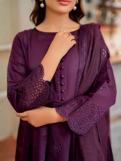 Panache Apparel Daily Essentials RTW Cambric Katan Embroidered Stitched 3-Piece Suit-Flux