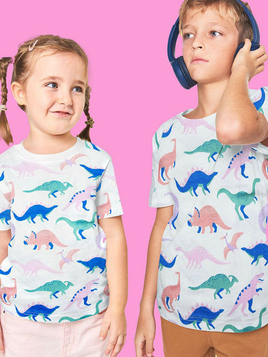 Unisex cotton single jersey t-shirt with all-over print, crew neck, and open hem bottom made from soft breathable fabric.