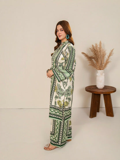 Stylish Collection Velvet Vogue Printed Co-Ord Set-Green Mint