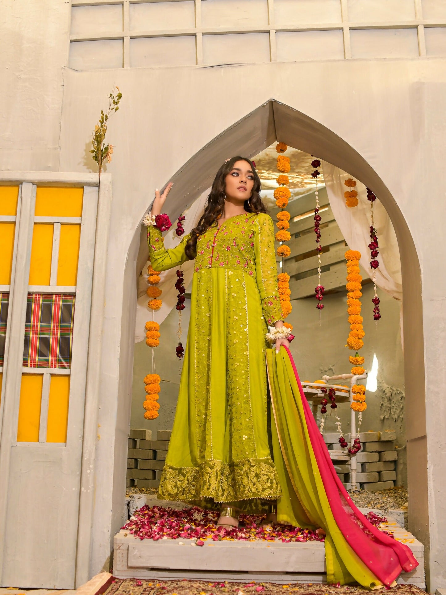 Ruby's Couture Poshak Khadi Net Embellished Stitched 2-Piece Suit-Hoorain