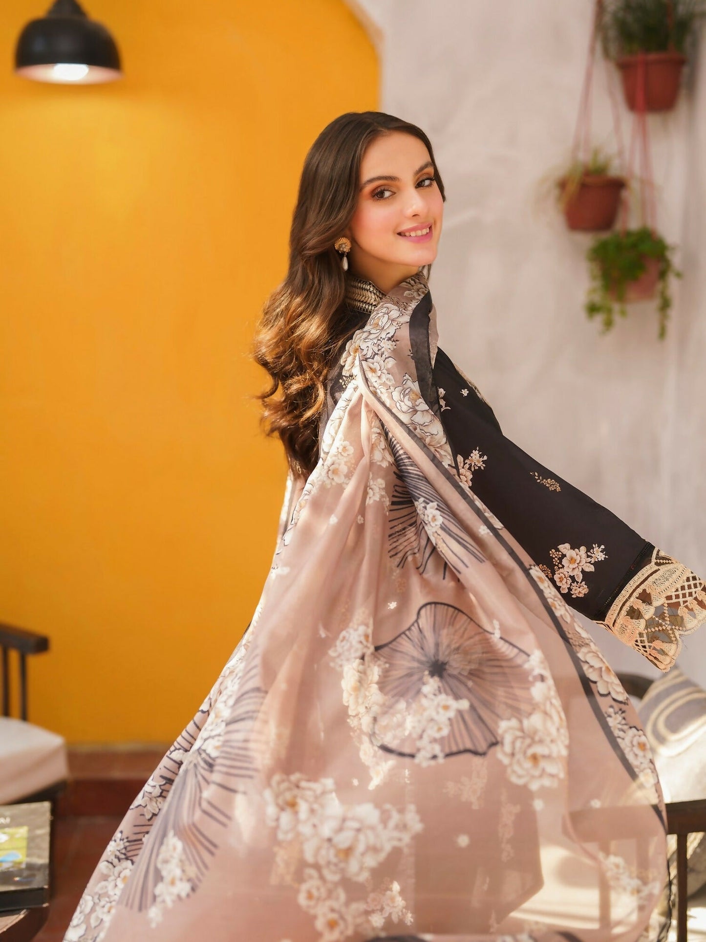 Panache Apparel Monochrome Tales Swiss Lawn Embroidered Stitched 3-Piece Suit-Midnight