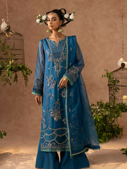 Shurooq Geet Organza Embroidered Stitched 3-Piece Suit-Jugni