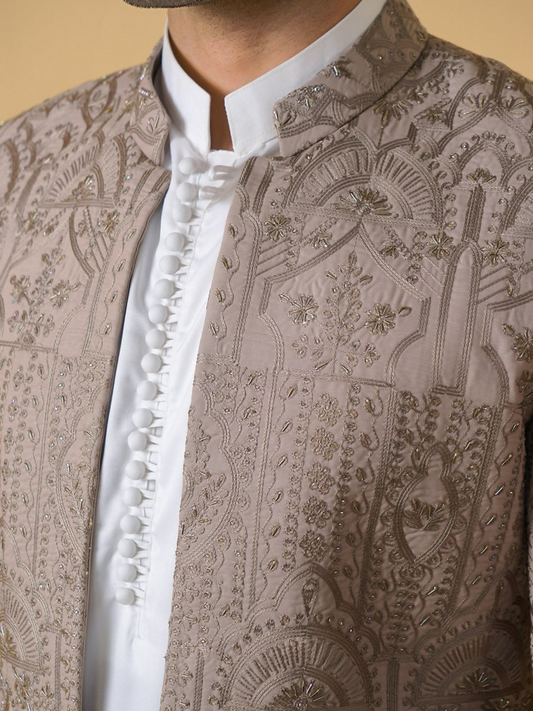 Gem Garments Janaan Jacquard Embellished Prince Coat-Kashida